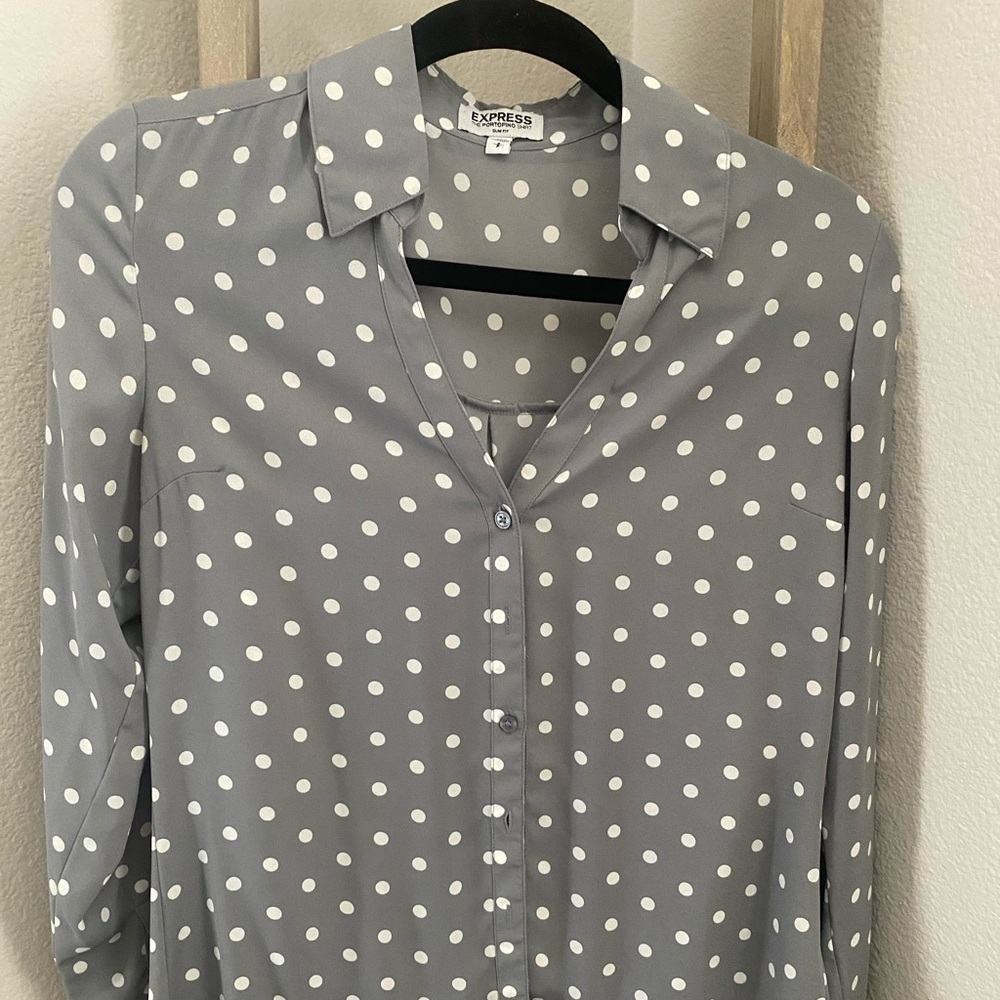 EXPRESS Long Sleeved Slim Fit Portofino Shirt - S